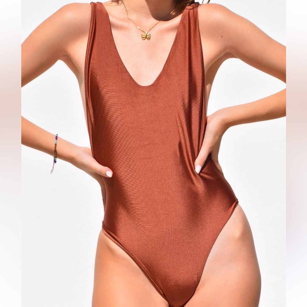 NWT Brown Metallic One Piece Swim